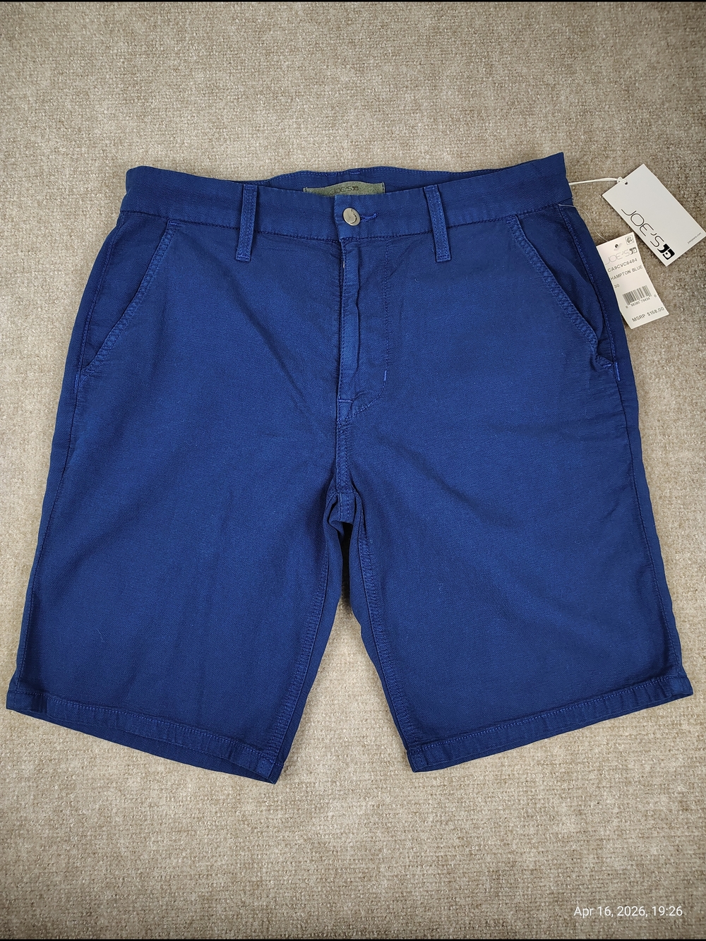 $158 Mens Joes Jeans Shorts Hampton Blue Stretched Cotton Flat Front Size W30
